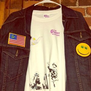 Jean jacket $60, Greedy Tee $15